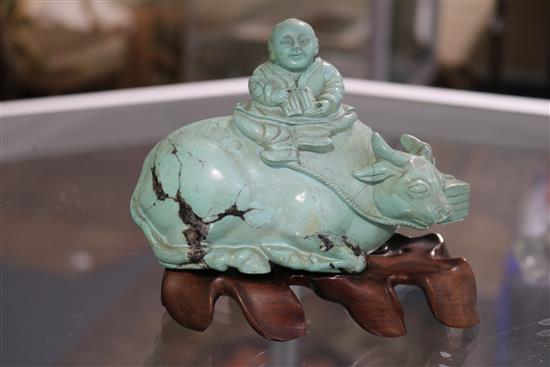 A group of Chinese turquoise matrix carvings,